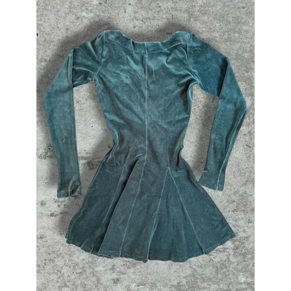 Vtg 90s Betsey Johnson Velvet Skater Dress Lace Up Green Whimsigoth Small Fairy - Picture 2 of 5